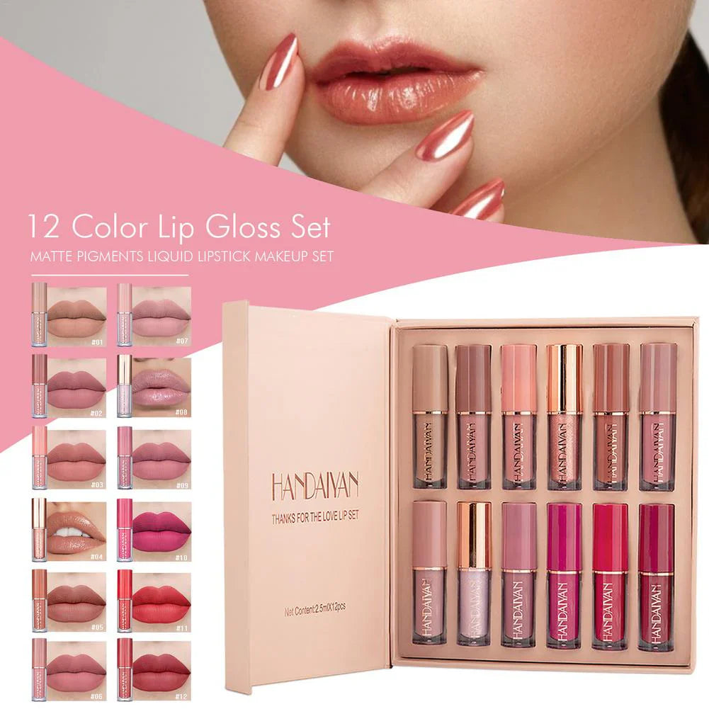 12-Piece Handaiyan Lip Gloss & Matte Lipstick Set